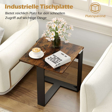 Industrieller Beistelltisch mit T-förmigem Metallfuß, Braun, 50x50 cm