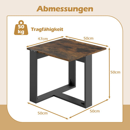 Industrieller Beistelltisch mit T-förmigem Metallfuß, Braun, 50x50 cm