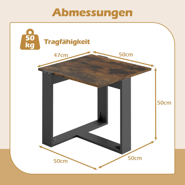 Industrieller Beistelltisch mit T-förmigem Metallfuß, Braun, 50x50 cm