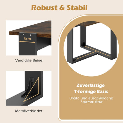 Industrieller Beistelltisch mit T-förmigem Metallfuß, Braun, 50x50 cm
