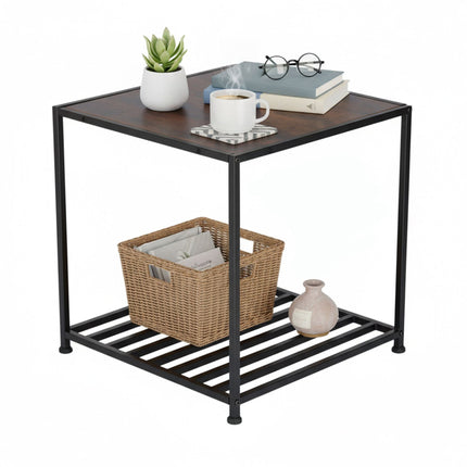 Industrial Square Side Table with Mesh Shelf