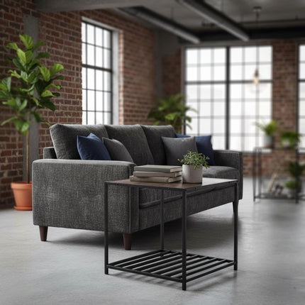 Industrial Square Side Table with Mesh Shelf
