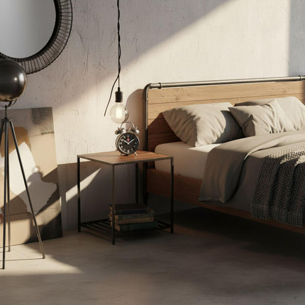 Industrial Square Side Table with Mesh Shelf