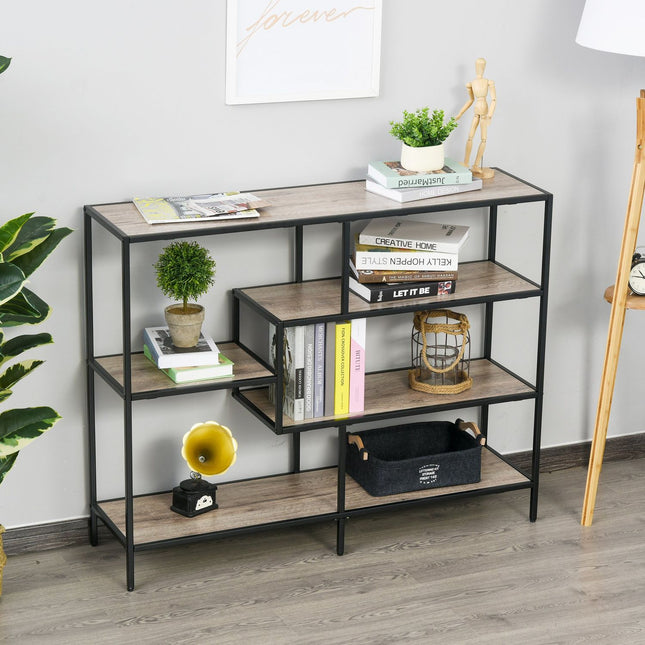 Bücherregal im Industrial-Stil, Schwarz & Eiche, 120x32x95 cm