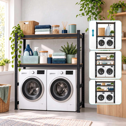 Industrial Washing Machine Rack, Heavy-Duty Steel – Black/Brown, 200 kg Shelves