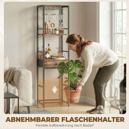 Industrieller Weinbarschrank mit Schublade, Rustikales Braun, Flaschenregal für 12 Flaschen