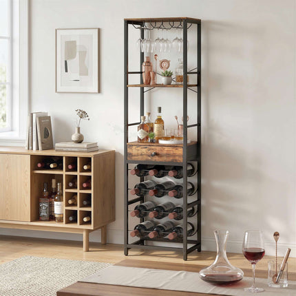 Industrieller Weinbarschrank mit Schublade, Rustikales Braun, Flaschenregal für 12 Flaschen