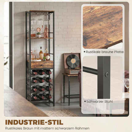 Industrieller Weinbarschrank mit Schublade, Rustikales Braun, Flaschenregal für 12 Flaschen
