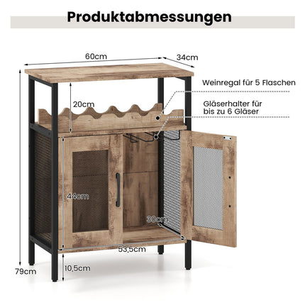 Industrial Wine Cabinet with Removable Rack & Glass Holders