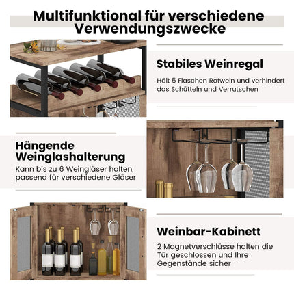 Industrial Wine Cabinet with Removable Rack & Glass Holders