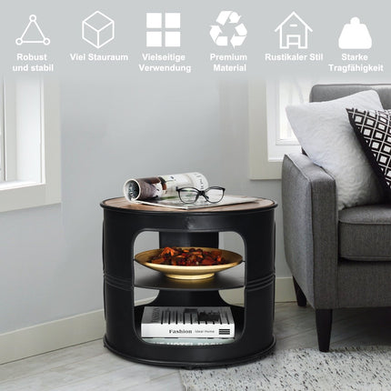 Industrieller Couchtisch aus Holz und Metall mit 2 Ablagen, belastbar bis 50 kg, schwarz