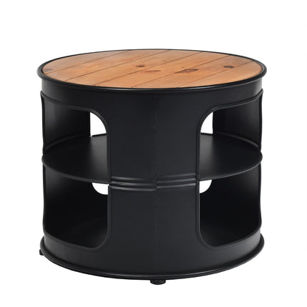 Industrieller Couchtisch aus Holz und Metall mit 2 Ablagen, belastbar bis 50 kg, schwarz