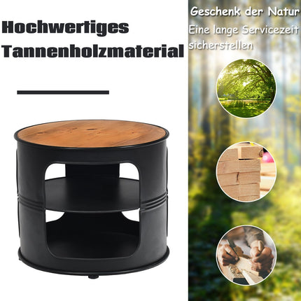 Industrieller Couchtisch aus Holz und Metall mit 2 Ablagen, belastbar bis 50 kg, schwarz