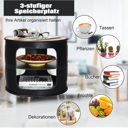 Industrieller Couchtisch aus Holz und Metall mit 2 Ablagen, belastbar bis 50 kg, schwarz