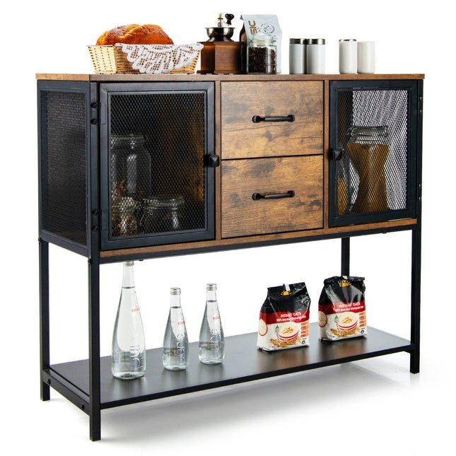 Industrial multifunctional sideboard with 2 mesh cabinets and 2 drawers 100 x 35 x 85 cm