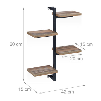 Industrial wall shelf with 4 shelves