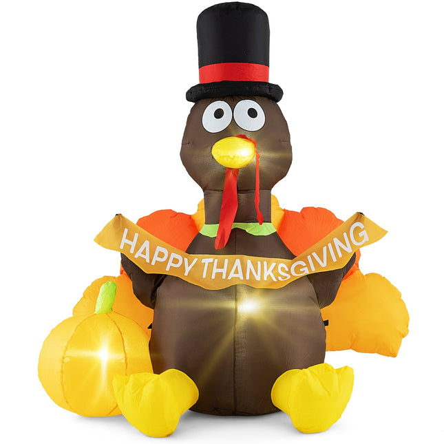 Aufblasbarer 150cm Truthahn mit Kürbis, LED-Beleuchtung, Thanksgiving-Deko