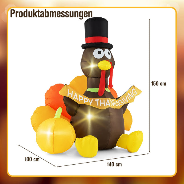 Aufblasbarer 150cm Truthahn mit Kürbis, LED-Beleuchtung, Thanksgiving-Deko