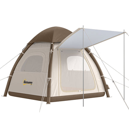 Inflatable 3-Person Camping Tent with Pump & Mesh Roof