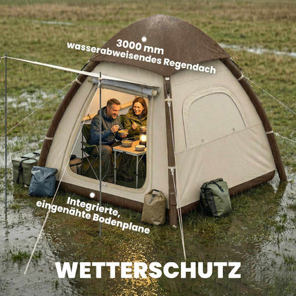Inflatable 3-Person Camping Tent with Pump & Mesh Roof