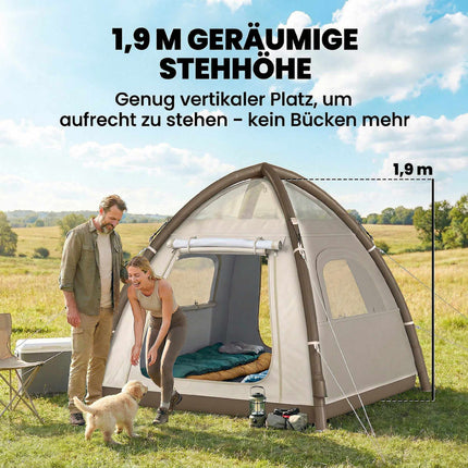 Inflatable 3-Person Camping Tent with Pump & Mesh Roof