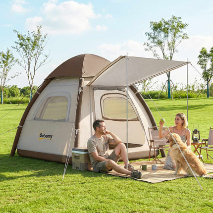 Inflatable 3-Person Camping Tent with Pump & Mesh Roof