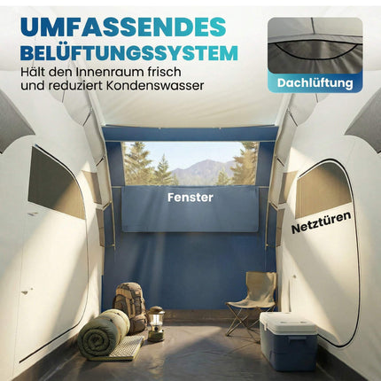 Aufblasbares 4-Personen-Zelt, schneller Aufbau, 2 Schlafzimmer
