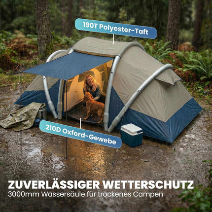 Aufblasbares 4-Personen-Zelt, schneller Aufbau, 2 Schlafzimmer