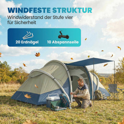 Aufblasbares 4-Personen-Zelt, schneller Aufbau, 2 Schlafzimmer