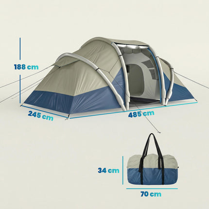 Aufblasbares 4-Personen-Zelt, schneller Aufbau, 2 Schlafzimmer