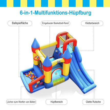 Inflatable 6-in-1 Bounce House with Slide & Blower