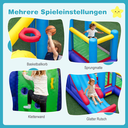 Hüpfburg mit Rutsche, Kletterwand und Korb
