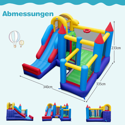 Hüpfburg mit Rutsche, Kletterwand und Korb