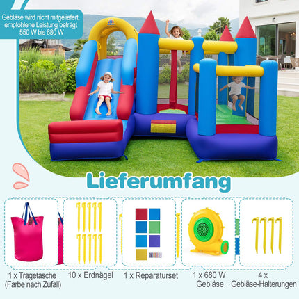 Hüpfburg mit Rutsche, Kletterwand und Korb