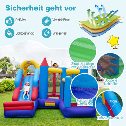 Hüpfburg mit Rutsche, Kletterwand und Korb