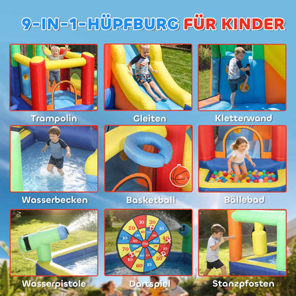 Aufblasbare Hüpfburg mit Rutsche & Pool für Kinder von 3-8 Jahren