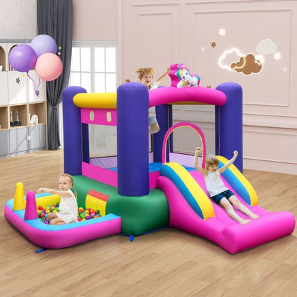 Inflatable Bounce House with Slide, Splash Pool, Basketball Hoop