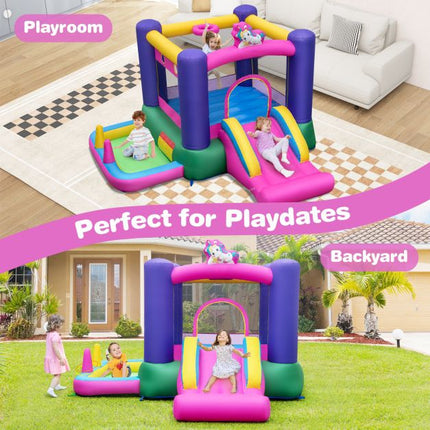 Inflatable Bounce House with Slide, Splash Pool, Basketball Hoop