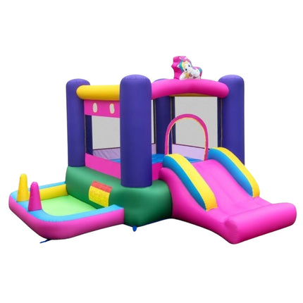 Inflatable Bounce House with Slide, Splash Pool, Basketball Hoop