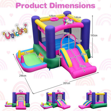 Inflatable Bounce House with Slide, Splash Pool, Basketball Hoop