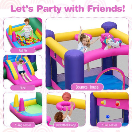 Inflatable Bounce House with Slide, Splash Pool, Basketball Hoop