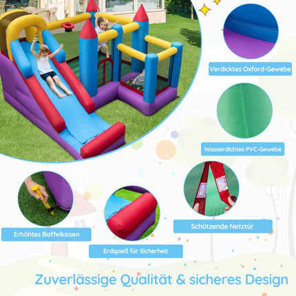 Hüpfburg aufblasbar mit Rutsche und Bällebad, 5-in-1 Spielbereich