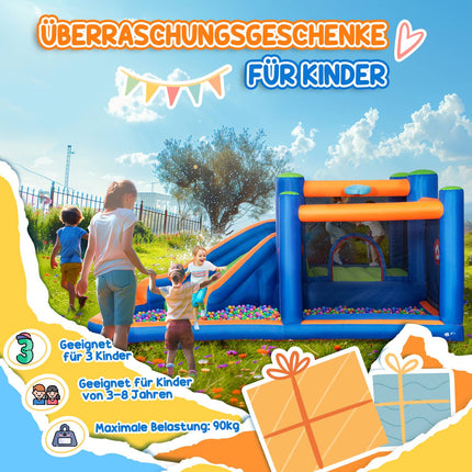 Opblaasbaar Springkasteel Waterpark Met Ventilator Springkasteel Met Waterglijbaan Basketbalring Opblaasbaar Waterspeelcentrum Voor Kinderen Vanaf 3 Jaar Trampoline