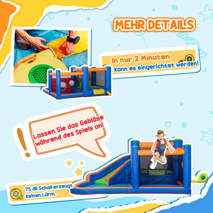 Opblaasbaar Springkasteel Waterpark Met Ventilator Springkasteel Met Waterglijbaan Basketbalring Opblaasbaar Waterspeelcentrum Voor Kinderen Vanaf 3 Jaar Trampoline