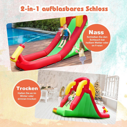 Aufblasbare Hüpfburg Wasserrutsche Park Spielpool Rutsche 470 x 120 x 242cm Grün + Rot + Gelb