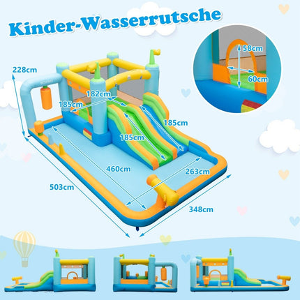 Aufblasbares Hüpfburg mit Doppelschüssen &amp; Planschbecken &amp; Wasserkanone &amp; Sandsack-Hüpfburgen