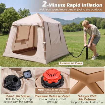 Inflatable Camping Tent, 2-4 Person, Pump, Carry Bag