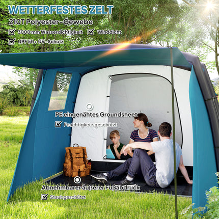 Tente de camping gonflable 3-6 personnes Tente tunnel extérieure avec fenêtre Porte Tapis de sol Sac de rangement Tente familiale Air Carrier UV50+ Tente pneumatique pour 3 saisons Tente de glamping coupe-vent |