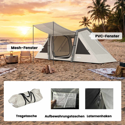 Inflatable Camping Tent, 3 Rooms, Darkened Bedroom, Waterproof