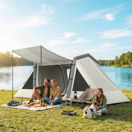 Inflatable Camping Tent, 3 Rooms, Darkened Bedroom, Waterproof